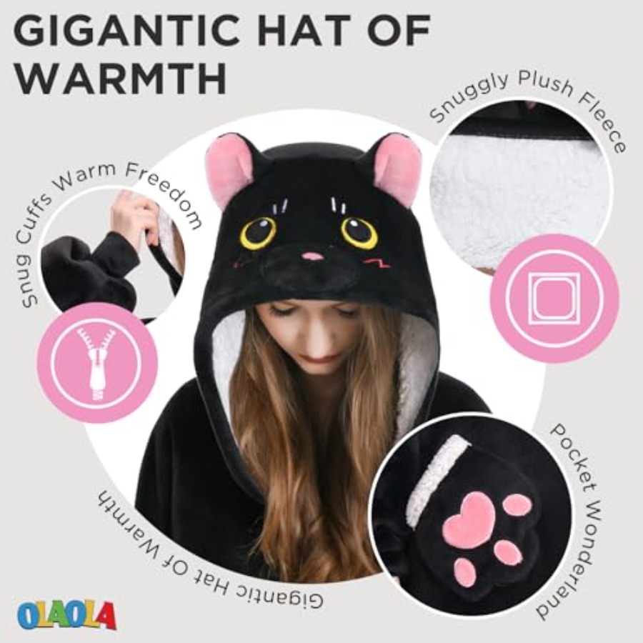 OLAOLA Black Cat Wearable Blan – обзор и цена Sherpa Hoodie Fleece