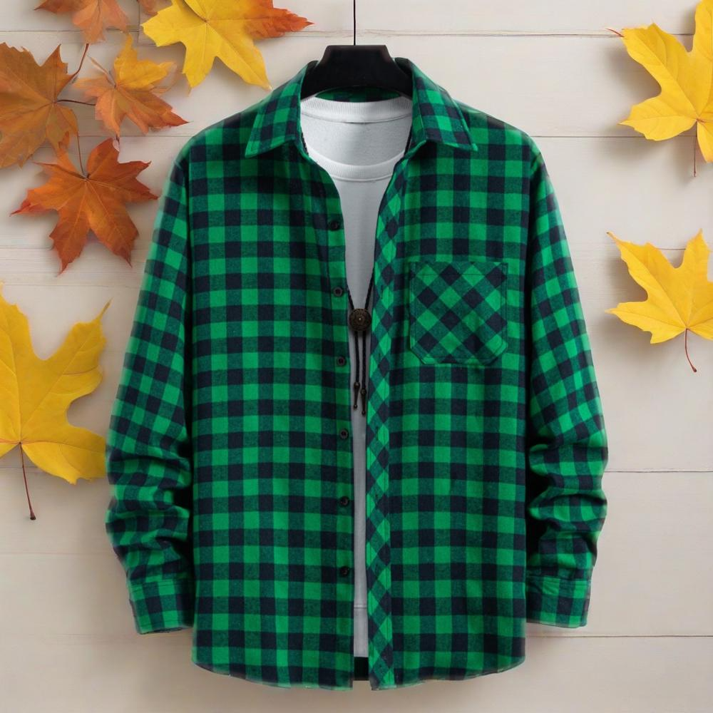 Men's long-sleeved lapel all-m – обзор и цена Flannel Shirt Lined