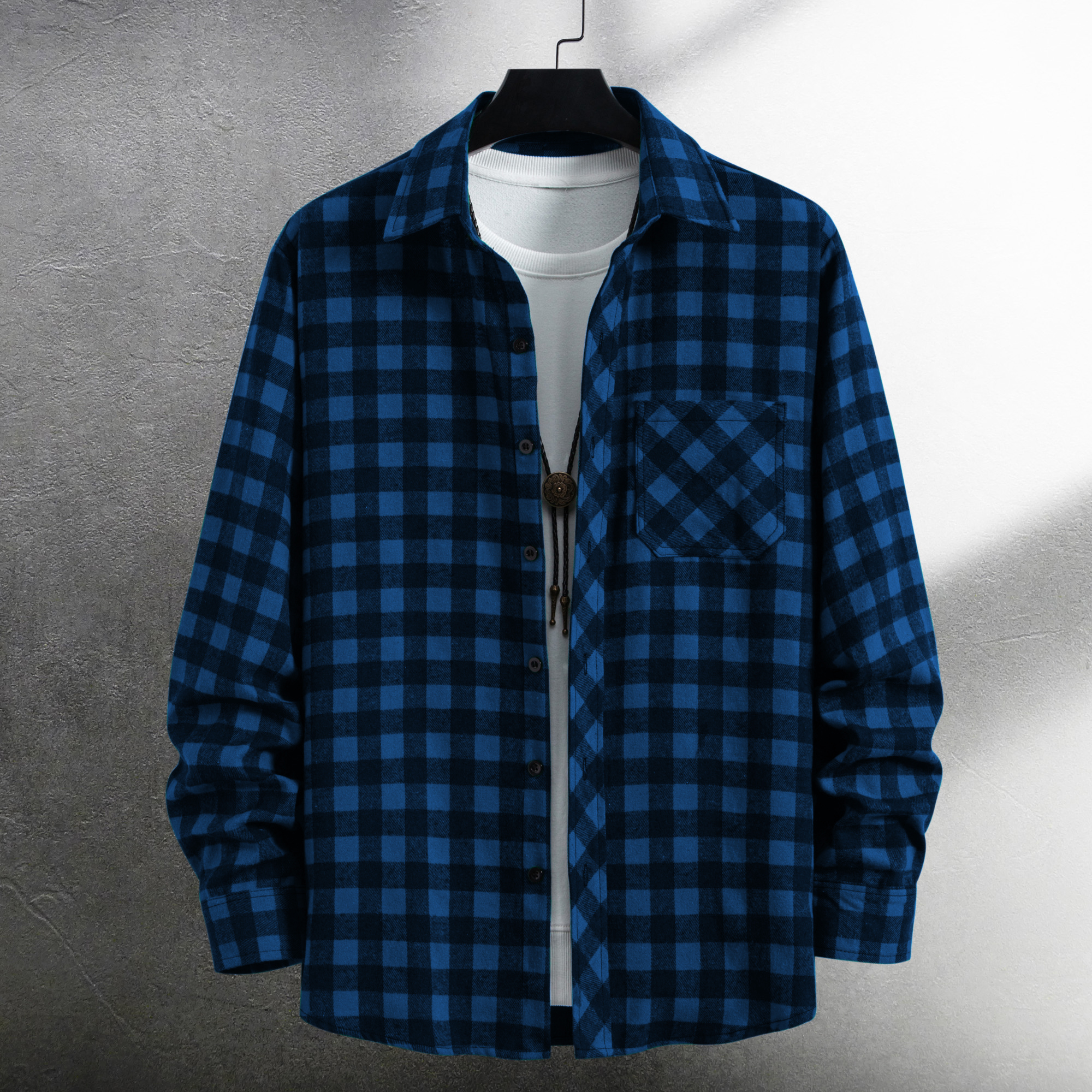 Men's long-sleeved lapel all-m – обзор и цена Flannel Shirt Lined