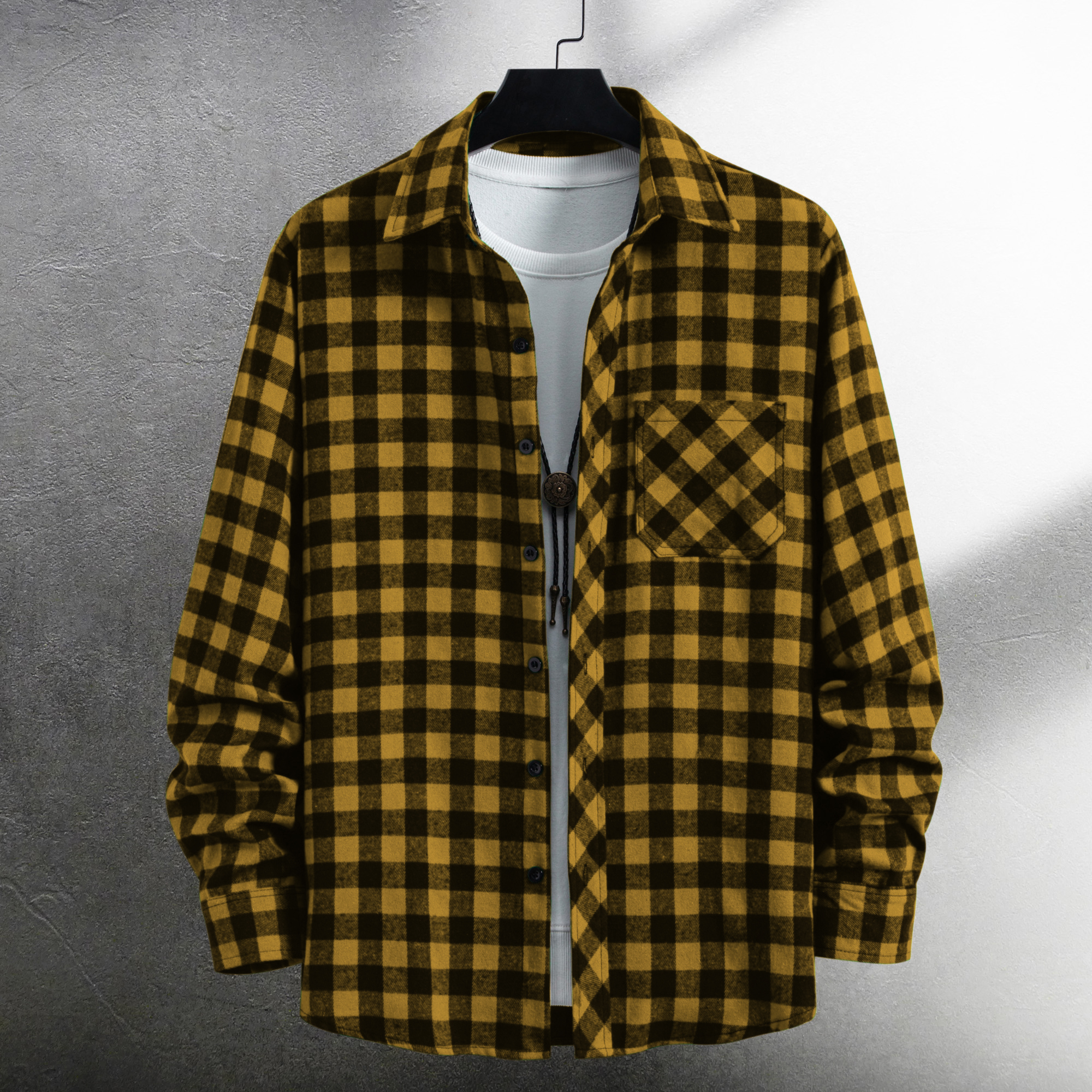 Men's long-sleeved lapel all-m – обзор и цена Flannel Shirt Lined