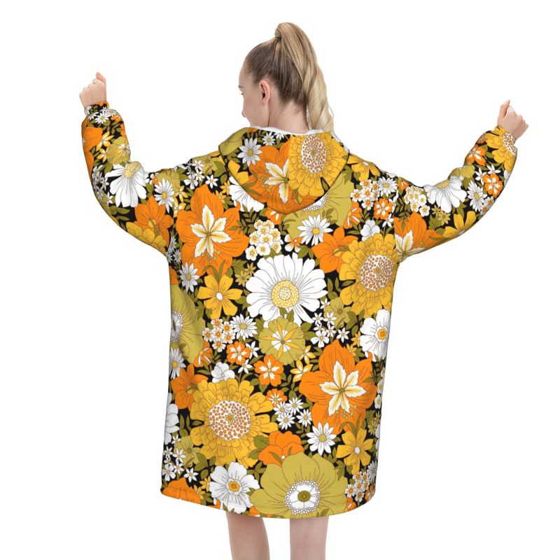 Hippie Flower Floral Retro Bla – обзор и цена Sherpa Hoodie Fleece
