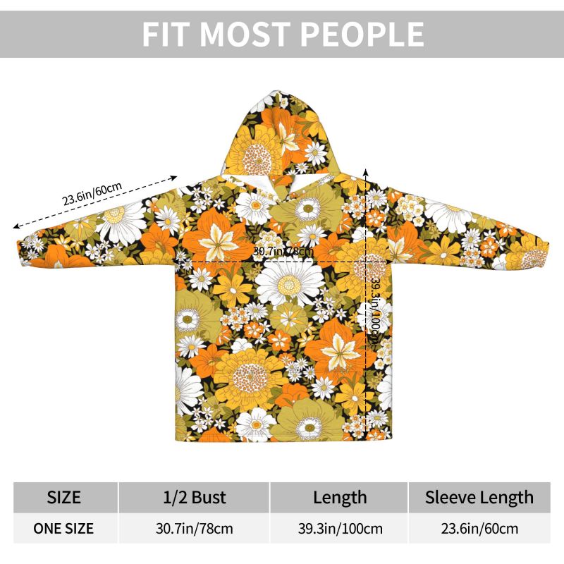 Hippie Flower Floral Retro Bla – обзор и цена Sherpa Hoodie Fleece