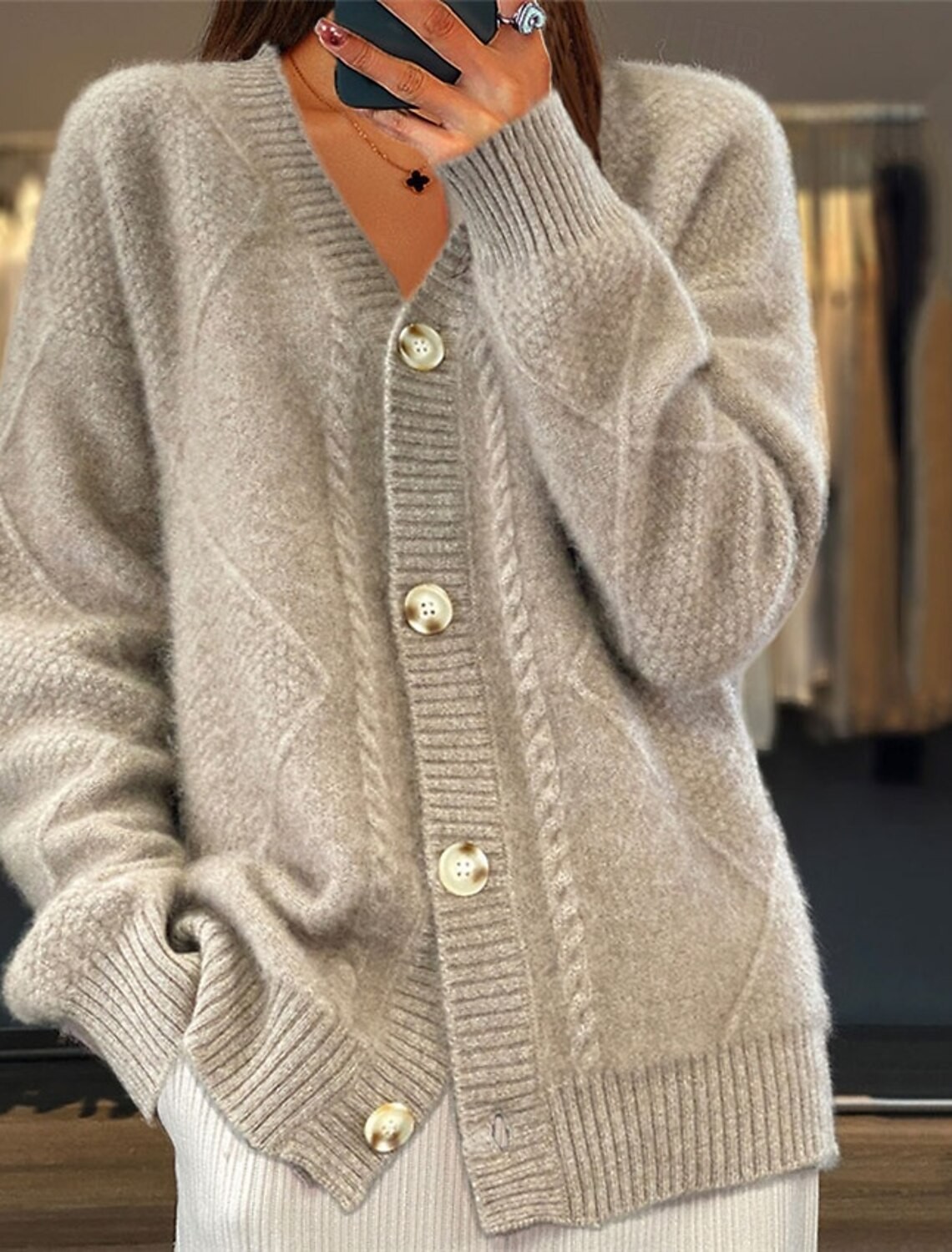 Women V Neck Cable Knit Cardig – обзор и цена Down Jacket Packable
