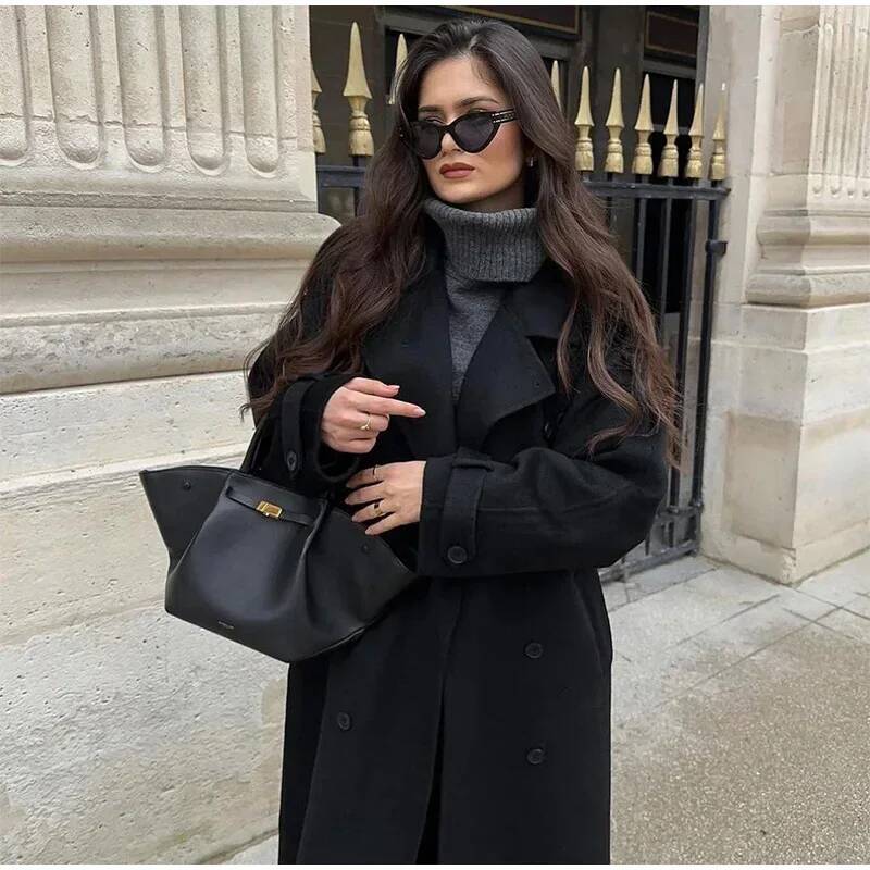 Elegant Grey Belt Long Faux Wo – обзор и цена Wool Coat Peacoat