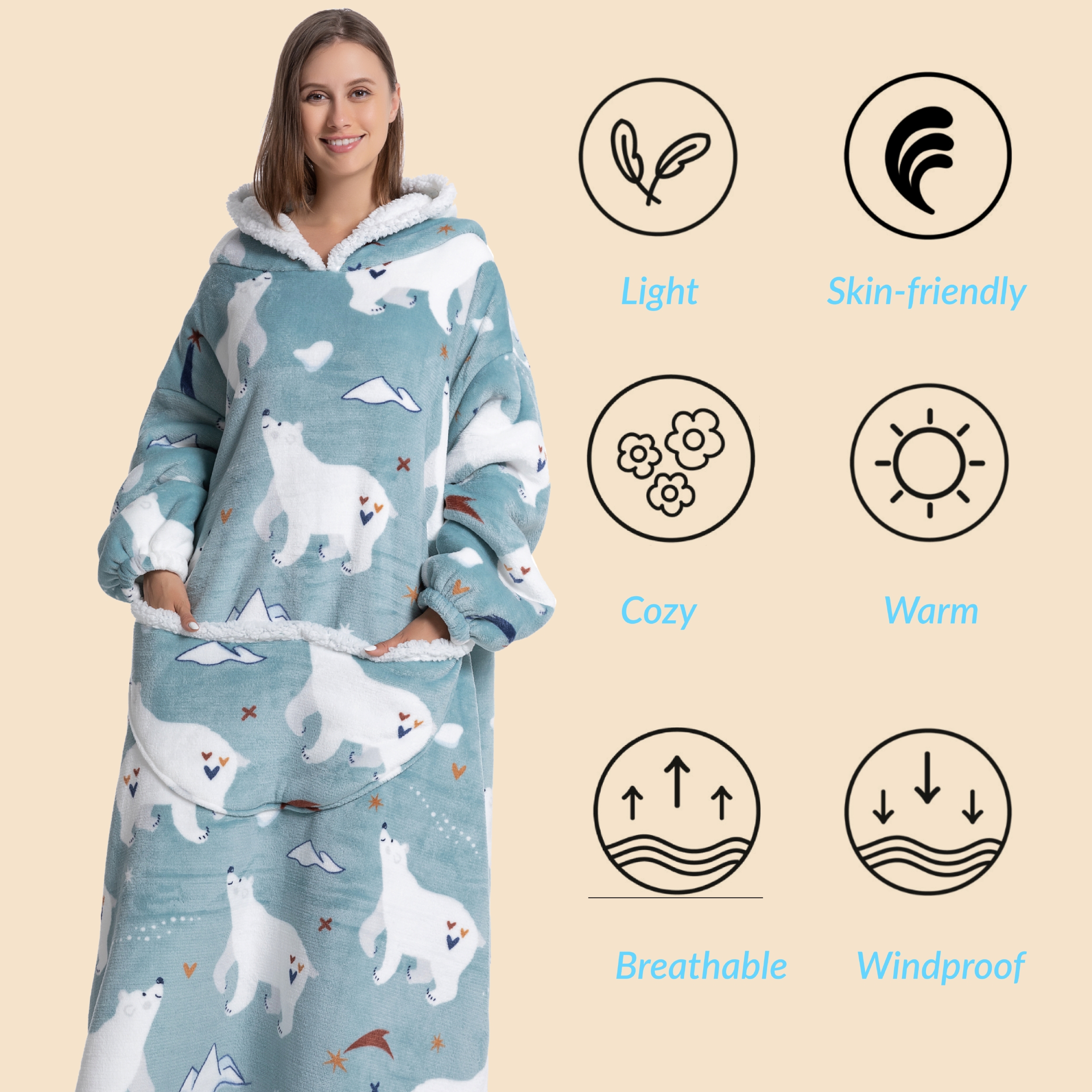 Oversized Wearable Blanket Coz – обзор и цена Sherpa Hoodie Fleece
